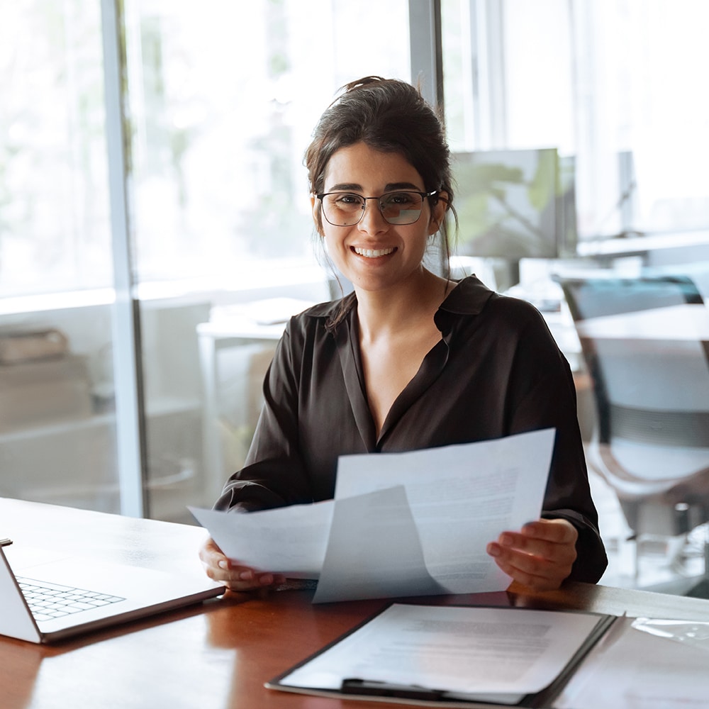 Professional accountant reviewing documents